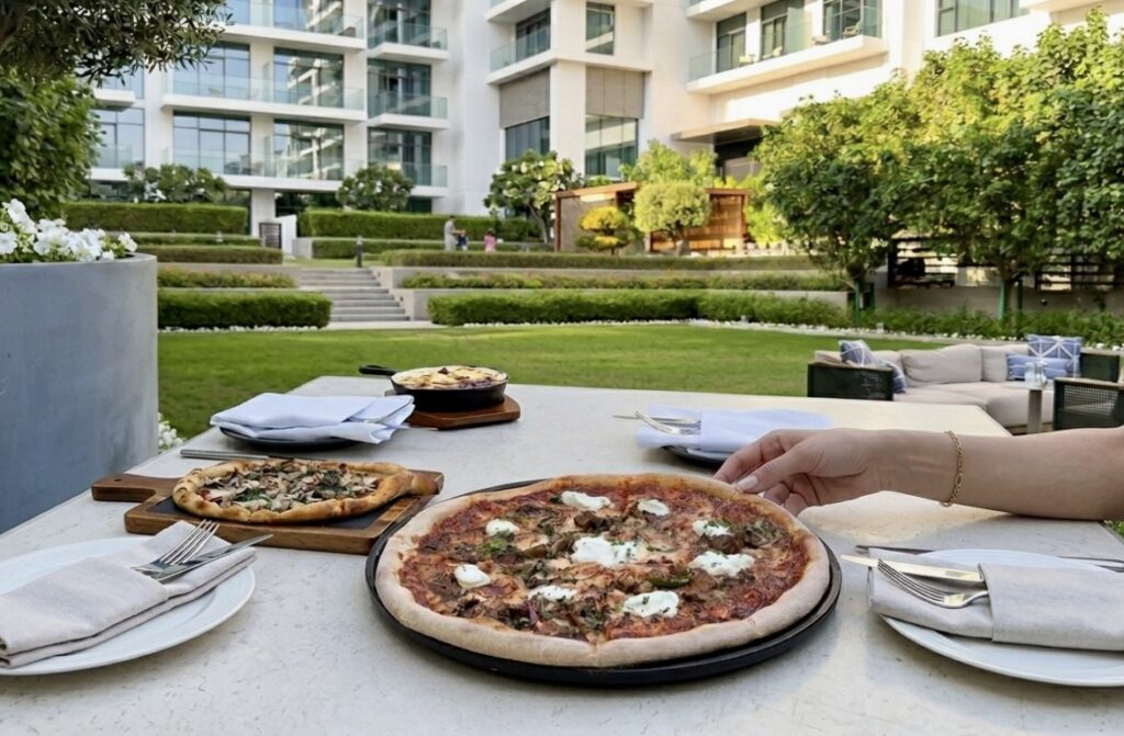 The Garden Experience – Evening Dining Evening outdoor dining atmosphere at The Garden, Address Beach Resort Bahrain
